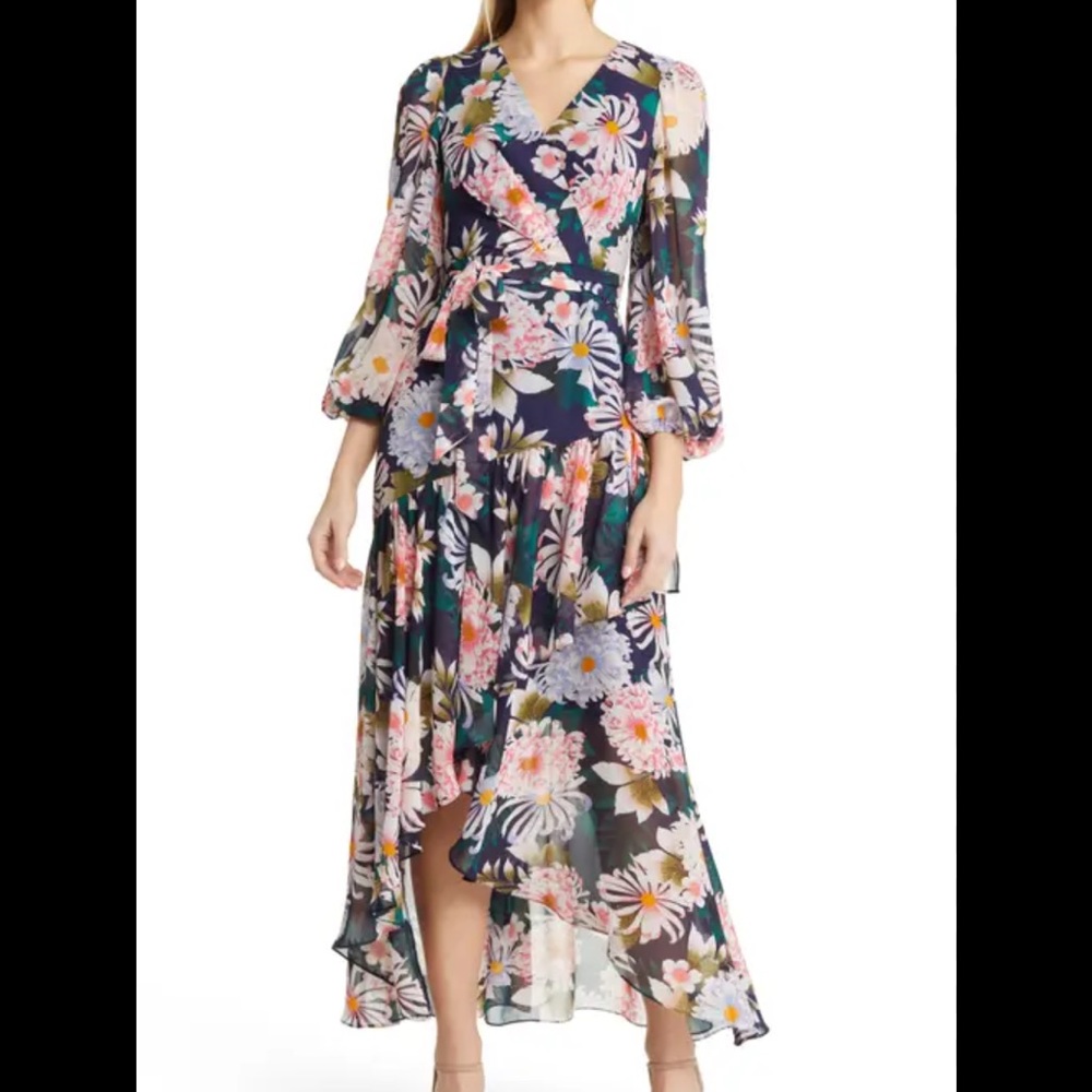 NWOT Eliza J floral ruffle high low maxi